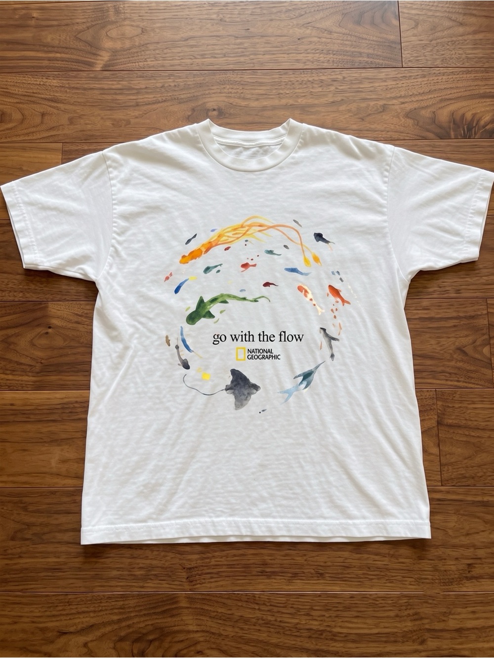 National Geographic Go With The Flow Watercolor Ocean Life White T-Shirt